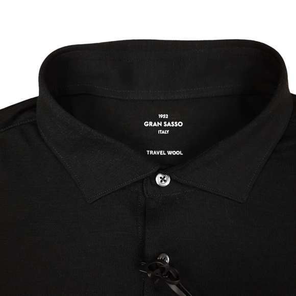 GRAN SASSO Black 100% Wool Long Sleeved Polo Shirt Size 54 Fine Travel Wool NEW - Picture 5 of 15